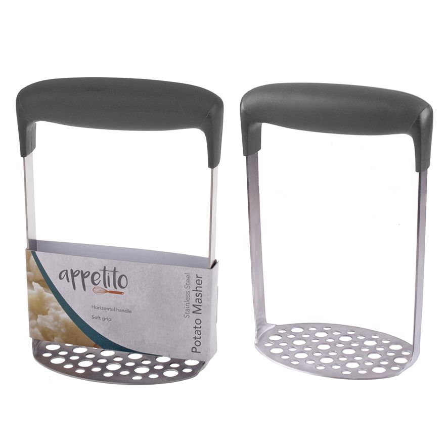 POTATO MASHER STAINLESS STEEL W/ HORIZONTAL SOFT GRIP HANDLE